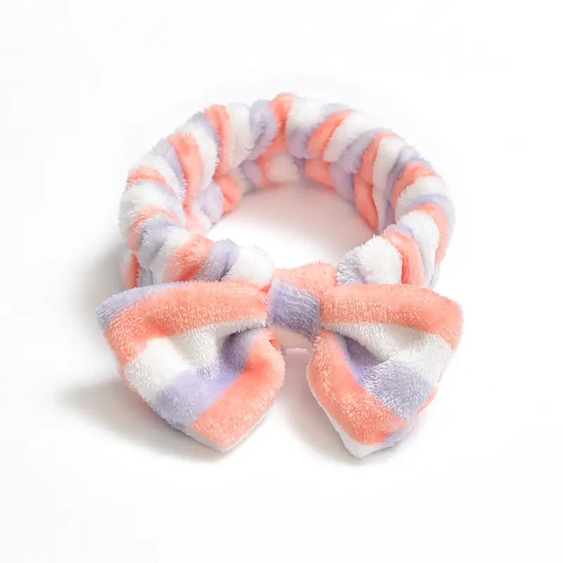 Plush Bow Hair Band for Girls White Blue Pom Pom