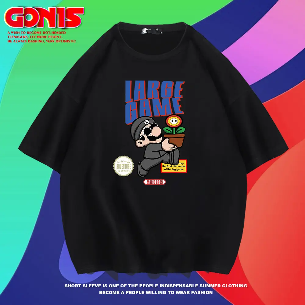 Men Women Anime Mario Running Print T-Shirt Yellow - Image 8