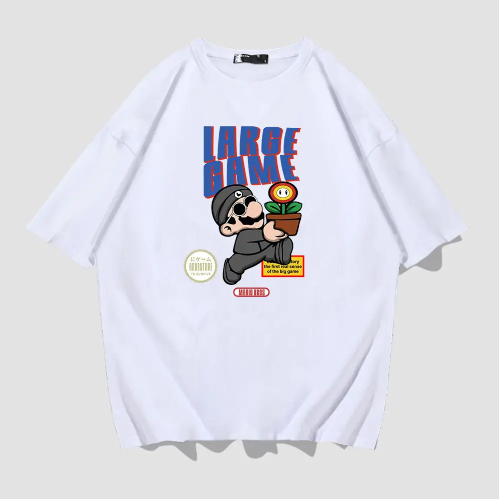 Men Women Anime Mario Running Print T-Shirt Yellow - Image 2