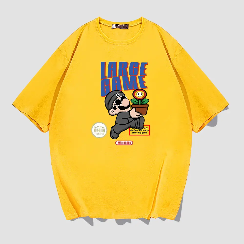 Men Women Anime Mario Running Print T-Shirt Yellow - Image 3