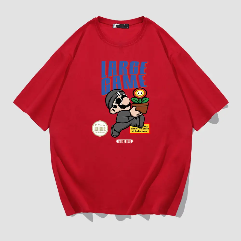 Men Women Anime Mario Running Print T-Shirt Yellow - Image 4