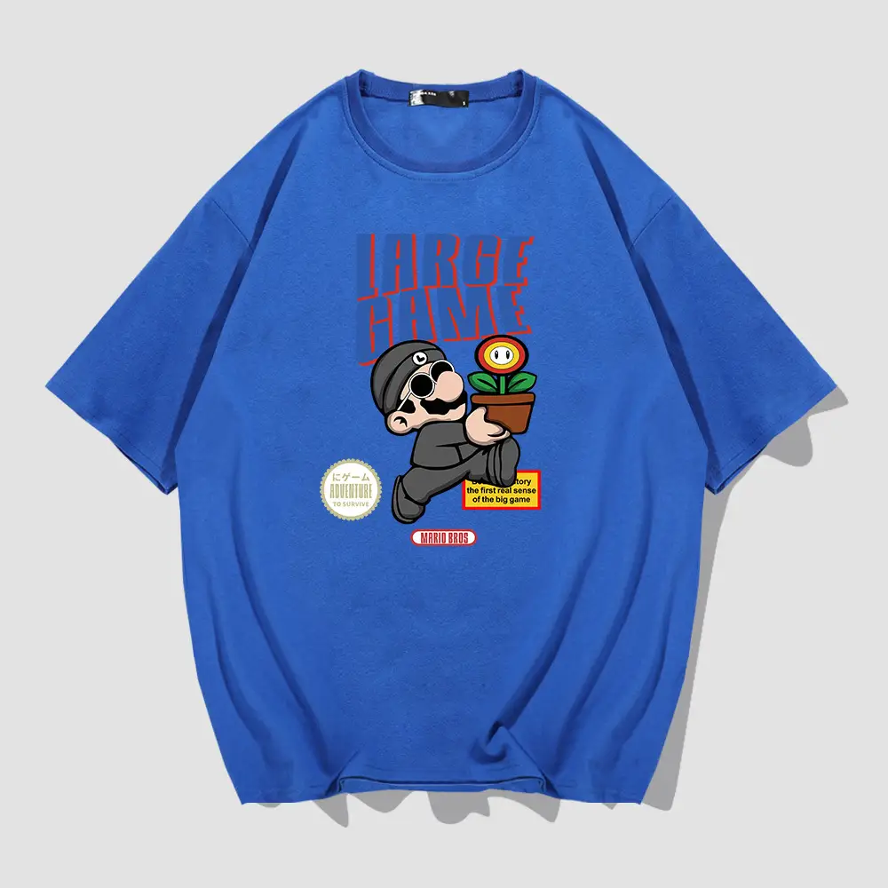 Men Women Anime Mario Running Print T-Shirt Yellow - Image 5