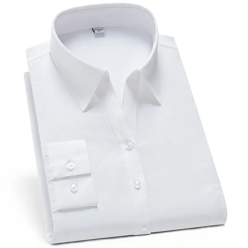 Golden Shield Men's Long Sleeve White Shirt with LOGO Embroidery