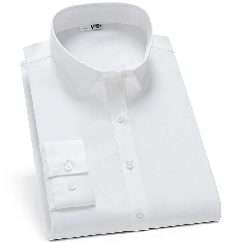 Golden Shield Men's Long Sleeve White Shirt with LOGO Embroidery