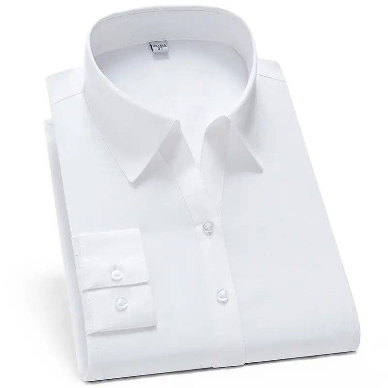 Golden Shield Men's Long Sleeve White Shirt with LOGO Embroidery