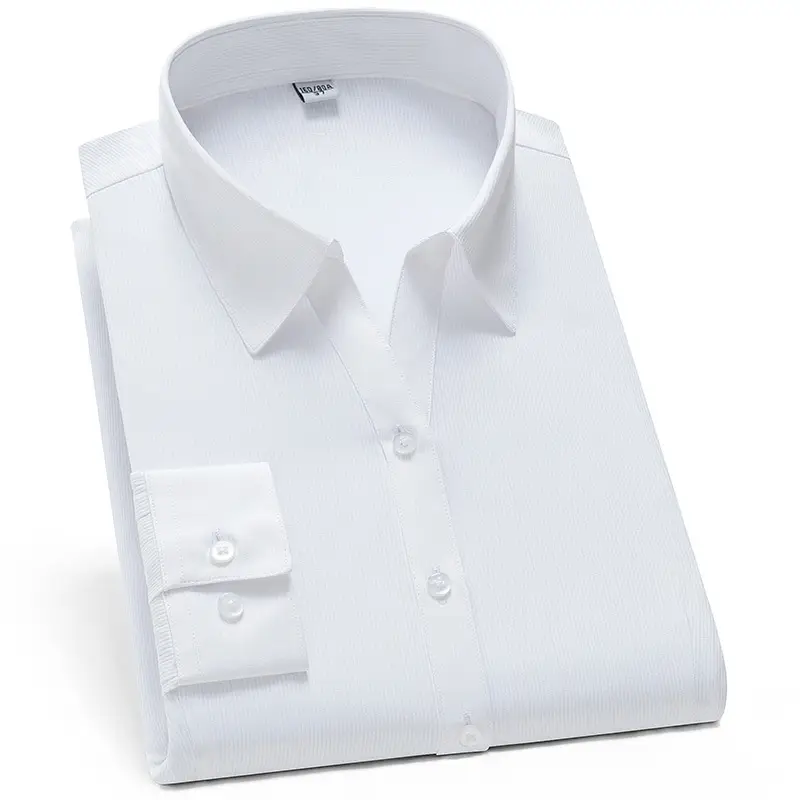 Golden Shield Men's Long Sleeve White Shirt with LOGO Embroidery