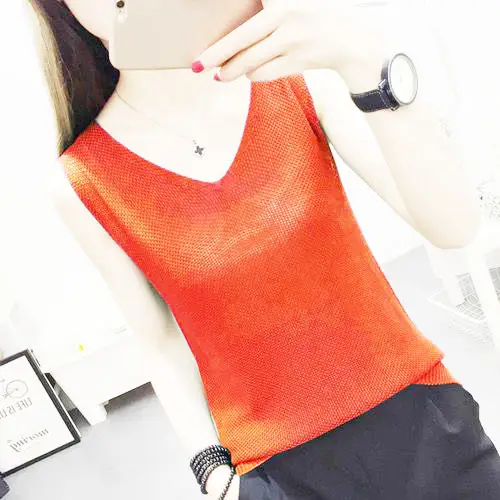 Summer V-Neck Knitted Vest Solid Color Slimming - Image 12