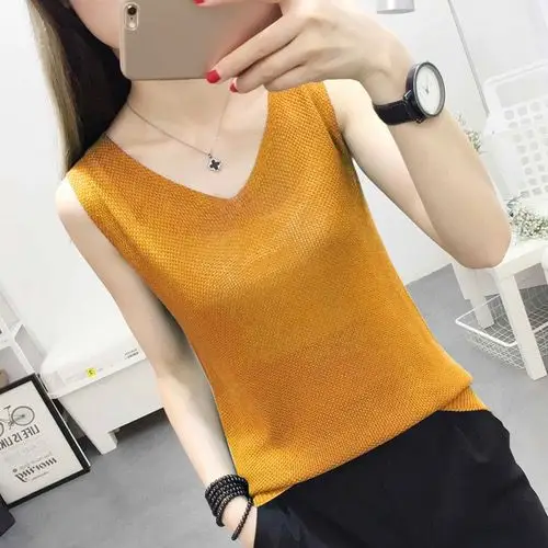 Summer V-Neck Knitted Vest Solid Color Slimming - Image 7