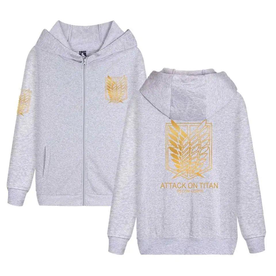 White Full Zip Hoodie with Gold Wing Design