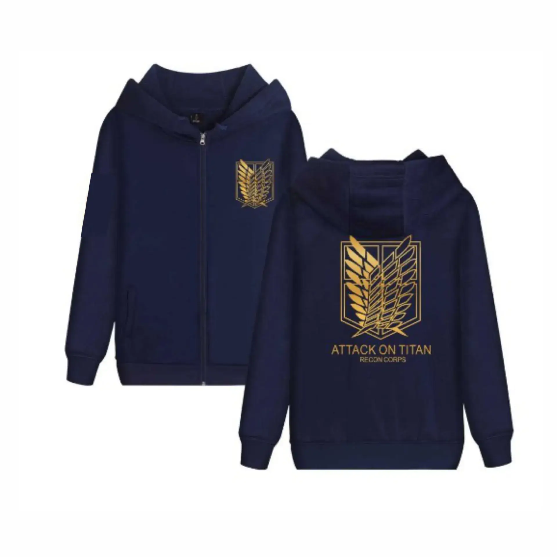 White Full Zip Hoodie with Gold Wing Design