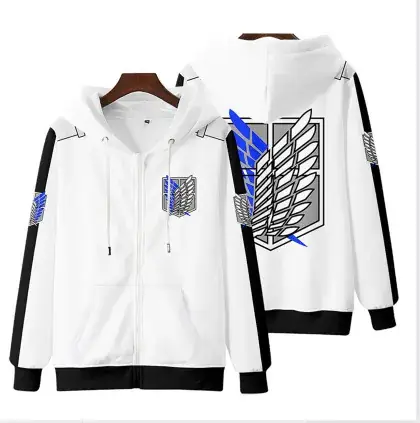 White Full Zip Hoodie with Gold Wing Design