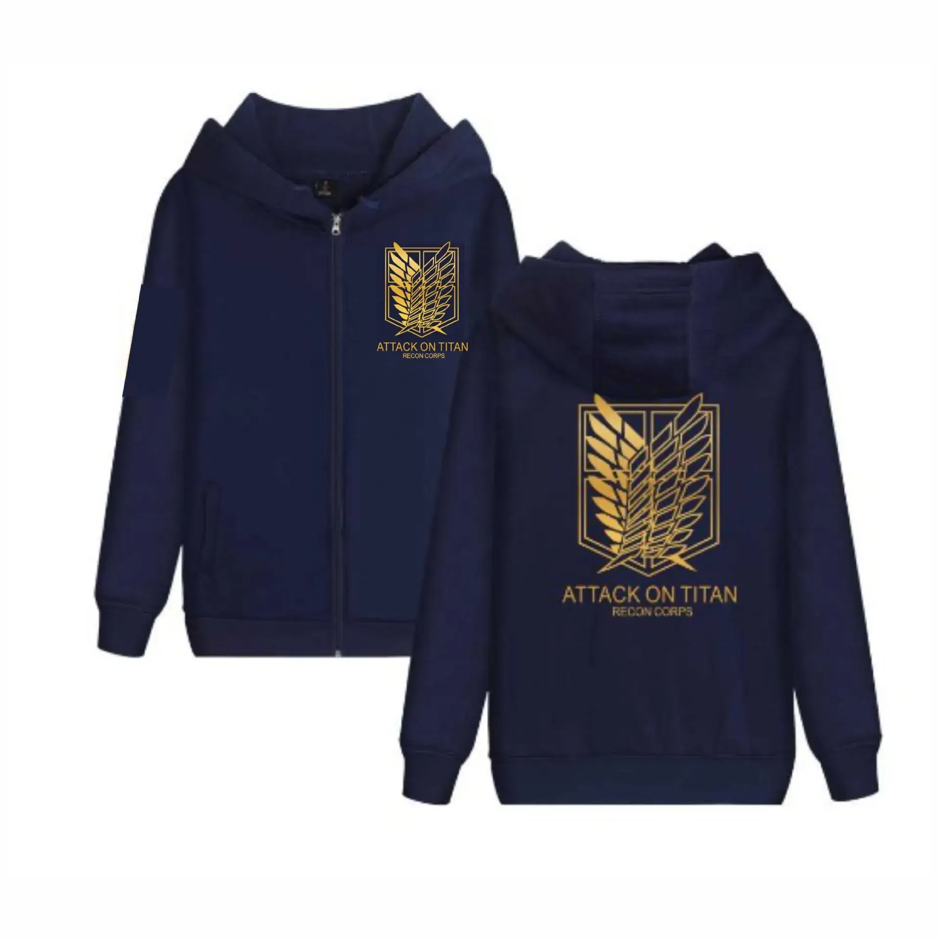White Full Zip Hoodie with Gold Wing Design