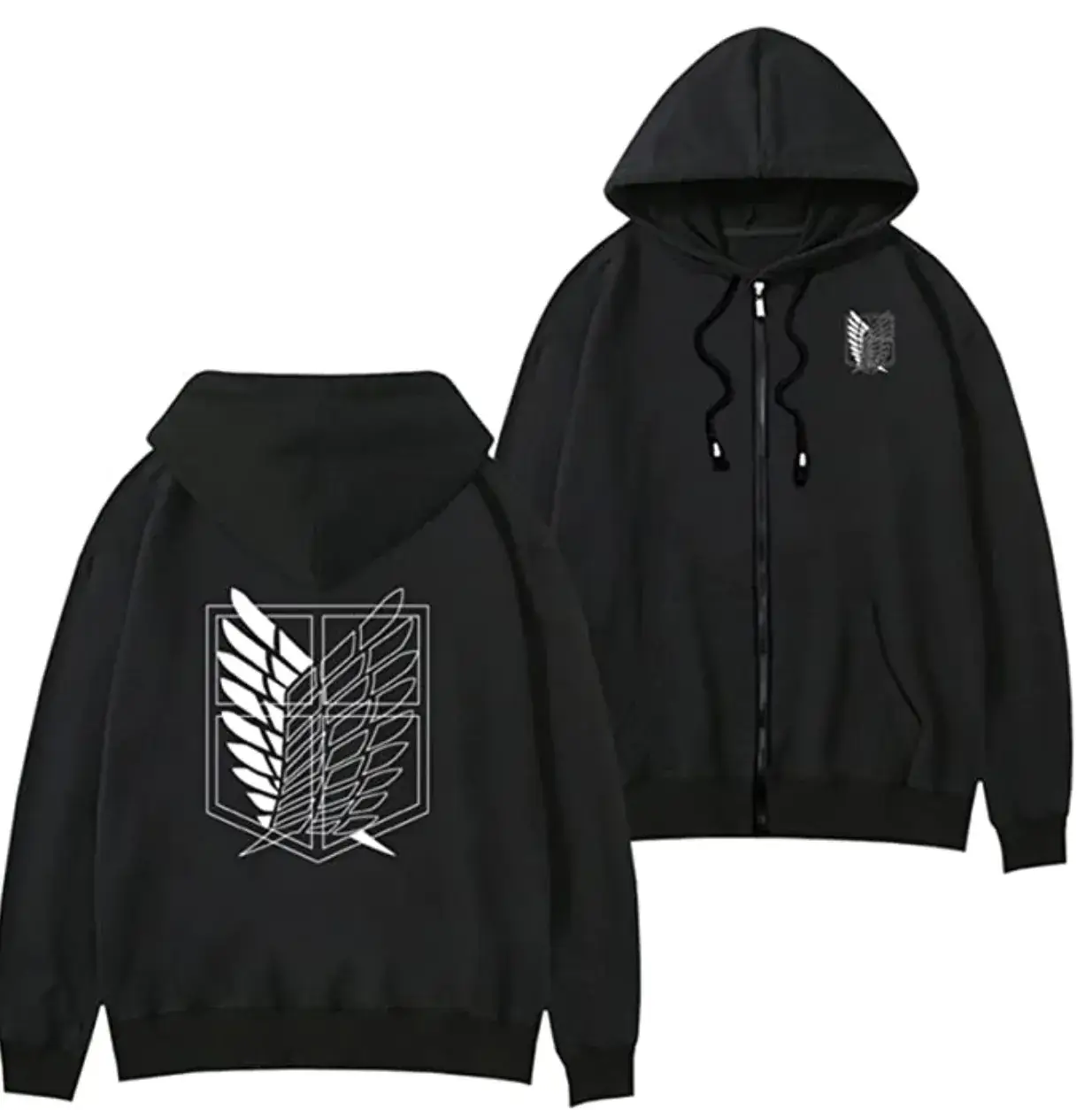 White Full Zip Hoodie with Gold Wing Design