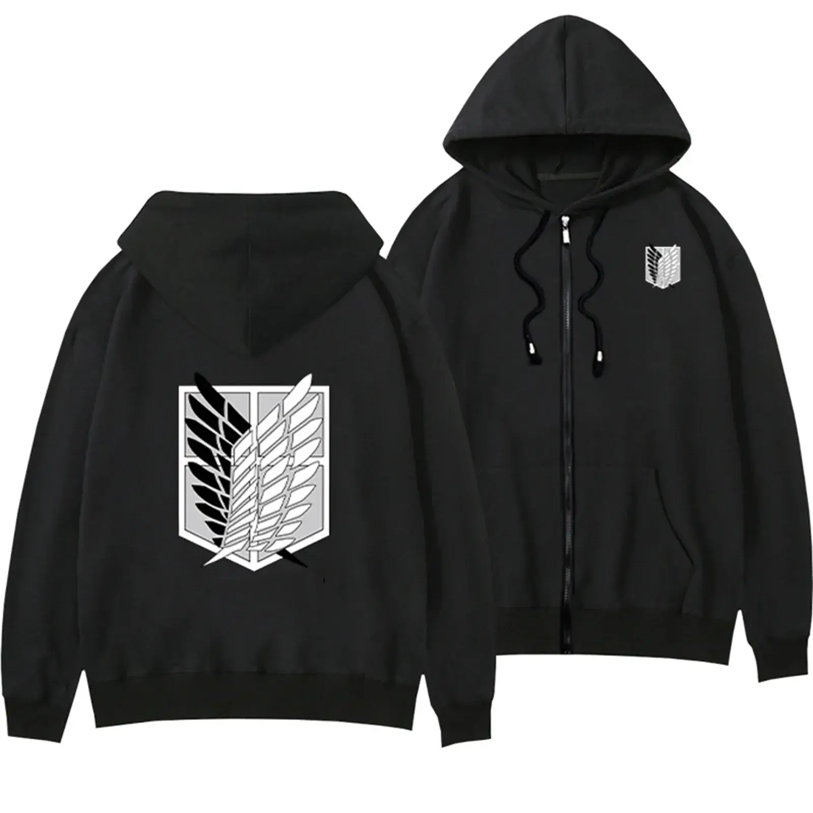 White Full Zip Hoodie with Gold Wing Design