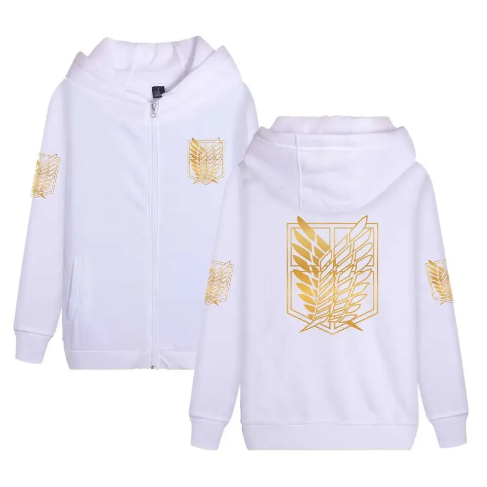 White Full Zip Hoodie with Gold Wing Design