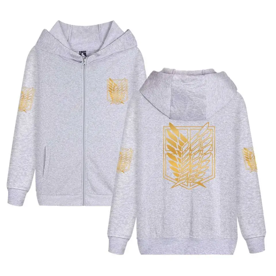 White Full Zip Hoodie with Gold Wing Design