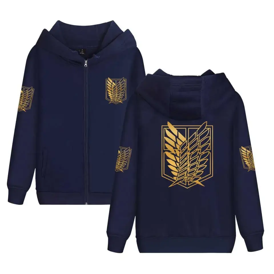 White Full Zip Hoodie with Gold Wing Design
