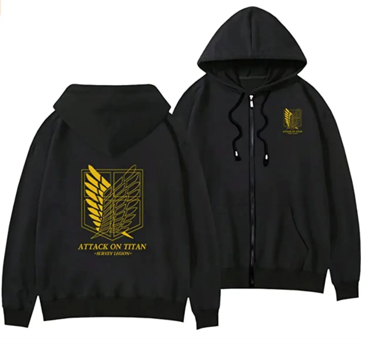 White Full Zip Hoodie with Gold Wing Design
