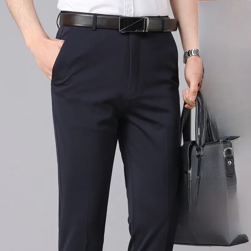 Men's Grey Stretch Ice Silk Business Pants Middle Age - Image 19