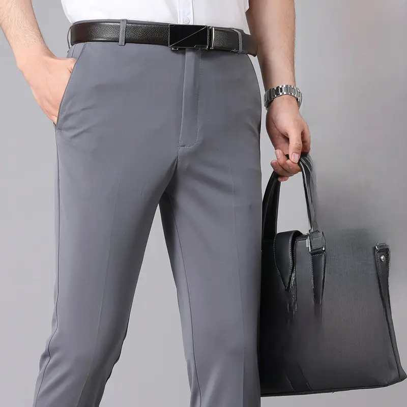 Men's Grey Stretch Ice Silk Business Pants Middle Age - Image 28