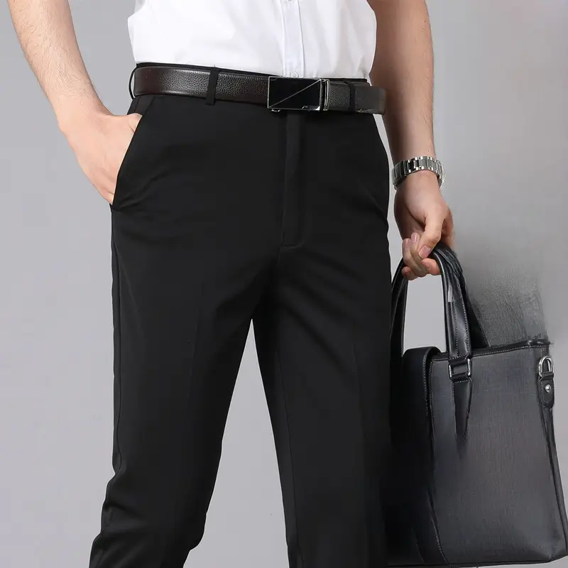 Men's Grey Stretch Ice Silk Business Pants Middle Age - Image 5
