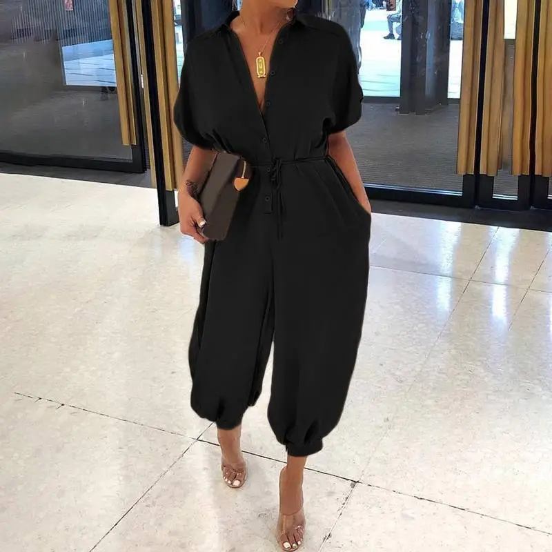 2023 Leopard Print Jumpsuit Women's Button Casual Pants Large - Image 2