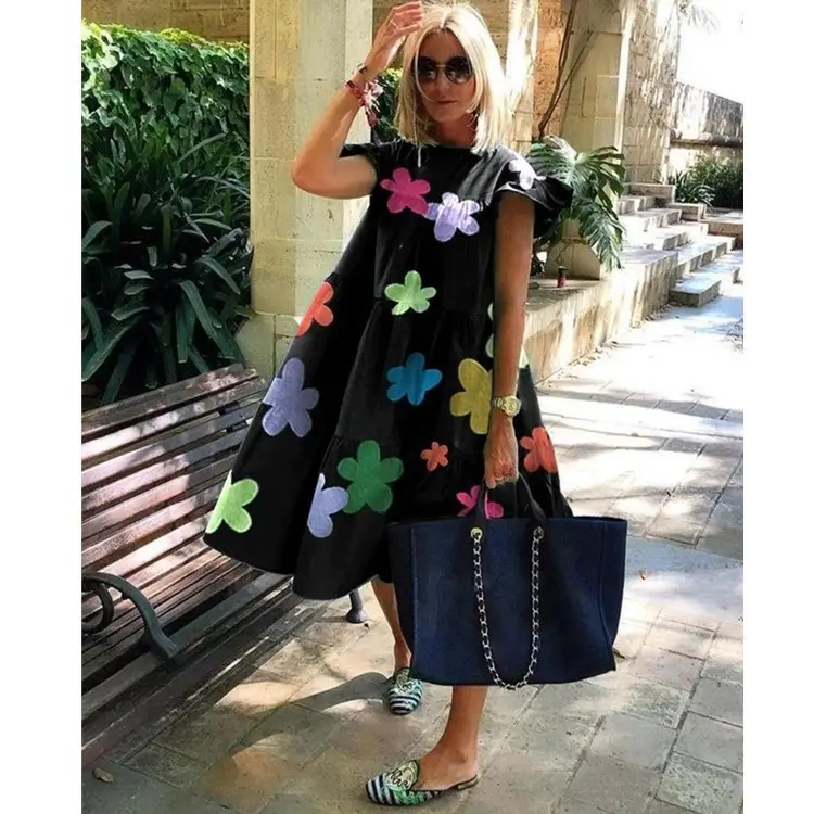 Black A-Shape Women's Dress with Tote Bag - Image 16