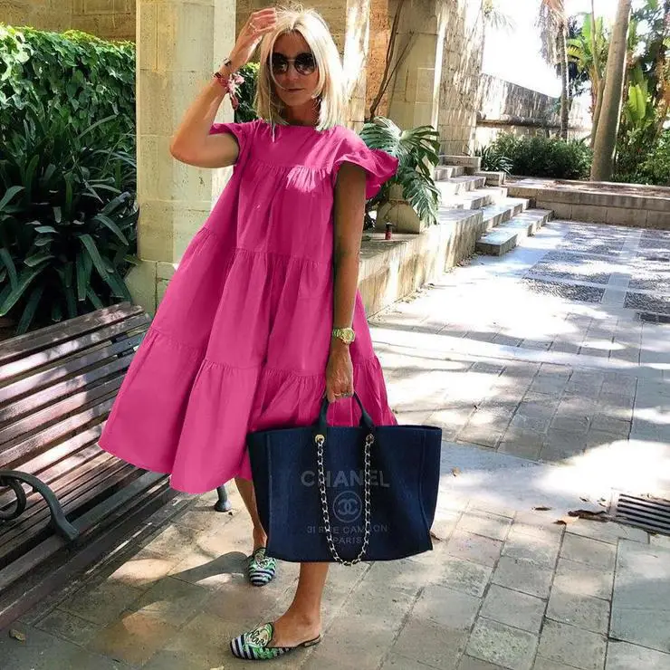 Black A-Shape Women's Dress with Tote Bag - Image 9