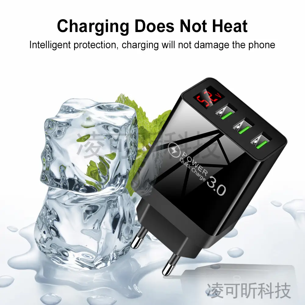 3 USB Digital Display Smart Travel Charger Black EU - Image 5