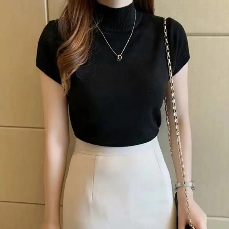 Women Half Turtleneck Knit Half Sleeve Vest Top — feature 10