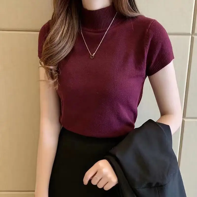 Women Half Turtleneck Knit Half Sleeve Vest Top — feature 11