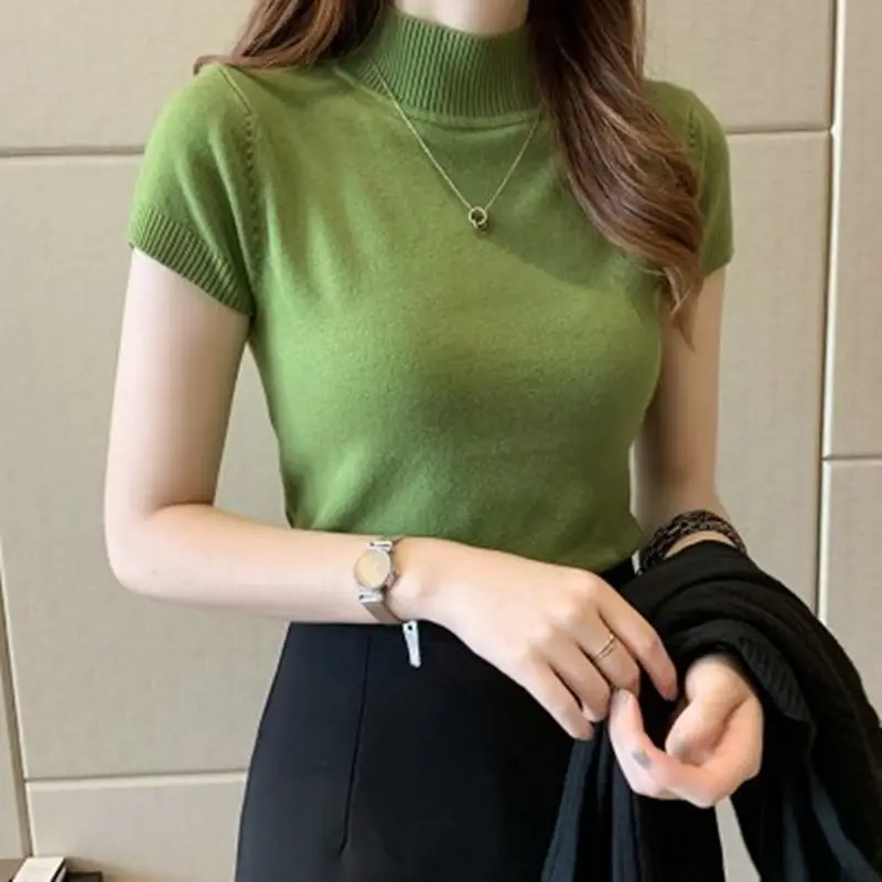 Women Half Turtleneck Knit Half Sleeve Vest Top — feature 4