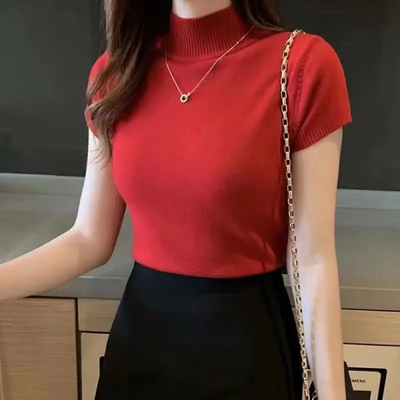 Women Half Turtleneck Knit Half Sleeve Vest Top — feature 6