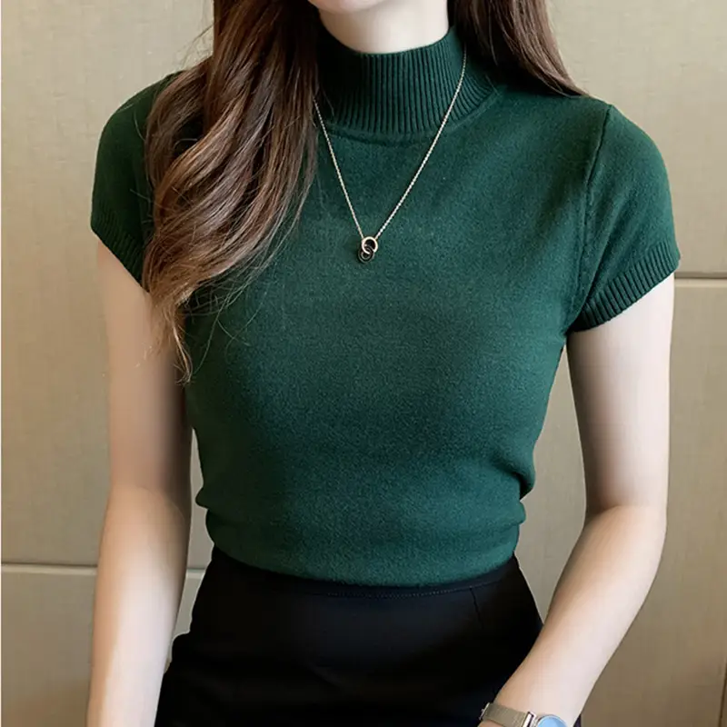 Women Half Turtleneck Knit Half Sleeve Vest Top — feature 7