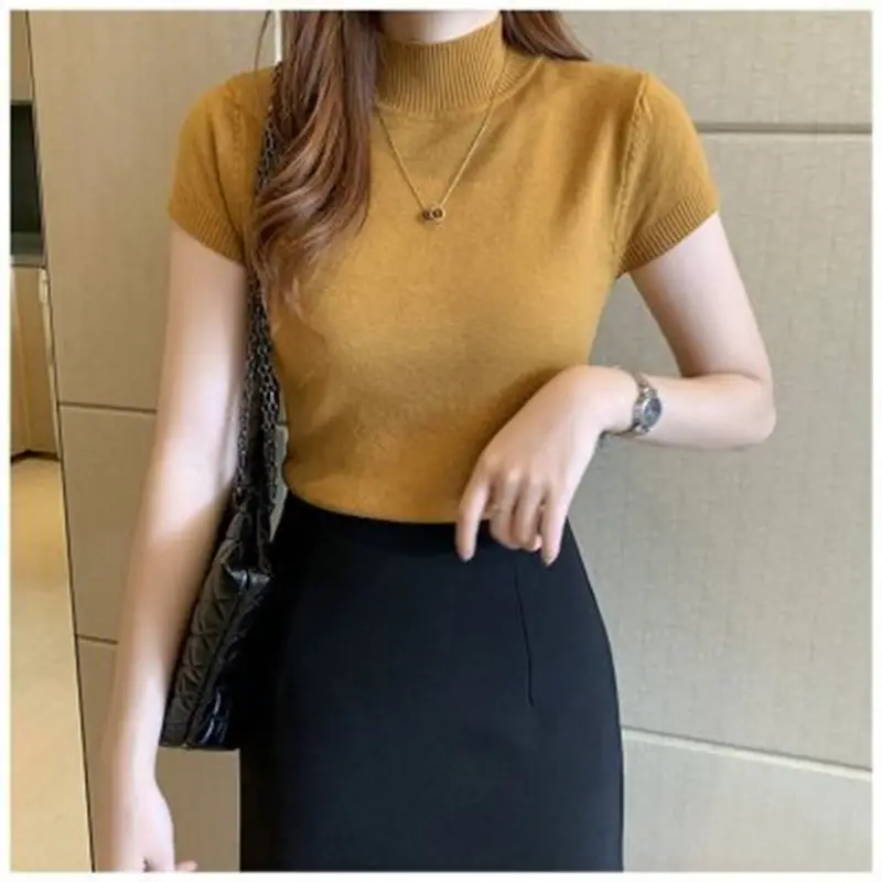 Women Half Turtleneck Knit Half Sleeve Vest Top — feature 8