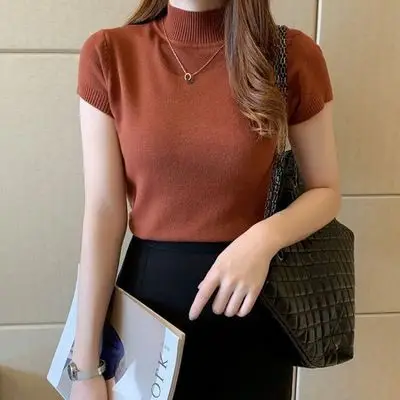 Women Half Turtleneck Knit Half Sleeve Vest Top - Image 11