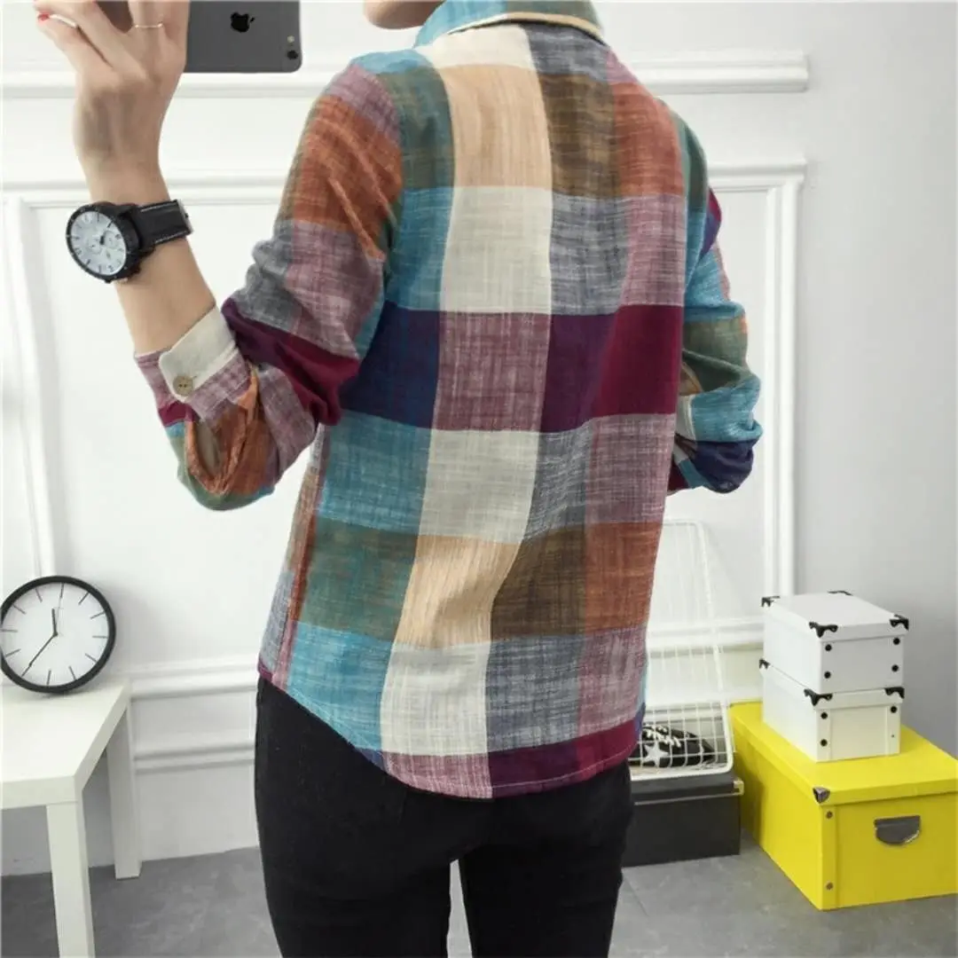 Women Plaid Long Sleeve Cotton Shirt Fall 2023 - Image 6