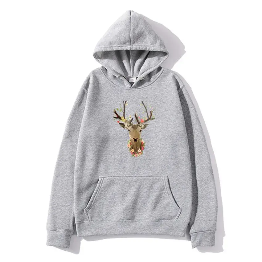 Men's Grey Deer Print Hoodie with Velvet Inner - Image 3