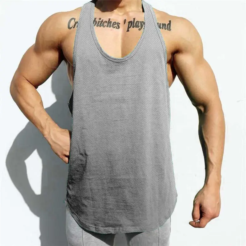 Men's Grey Mesh Bodybuilding Vest Summer Training Bottom - Image 4