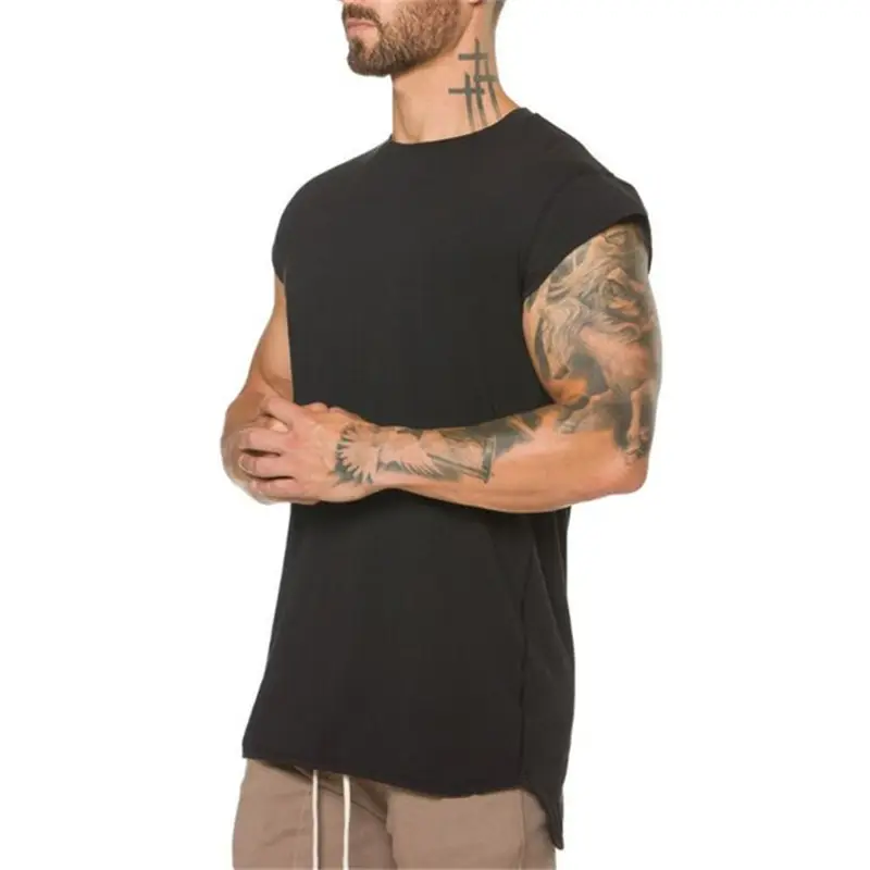 Men's White Cotton Sleeveless Gym T-Shirt - Image 4
