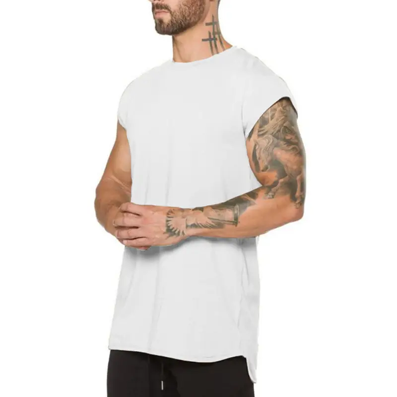 Men's White Cotton Sleeveless Gym T-Shirt - Image 6