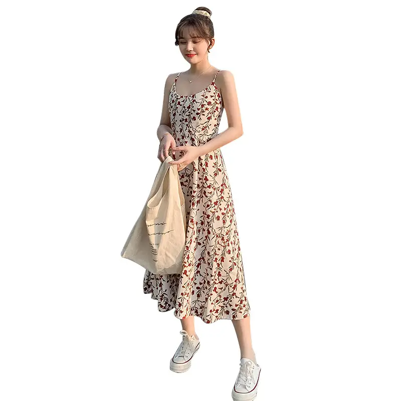 Floral Strap Dress Women Summer Waist Slimming Long Skirt - Image 5