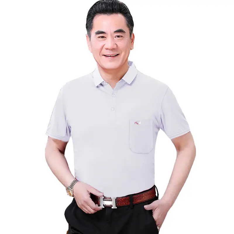 Men's Blue Pure Cotton Lapel T-Shirt with Pocket