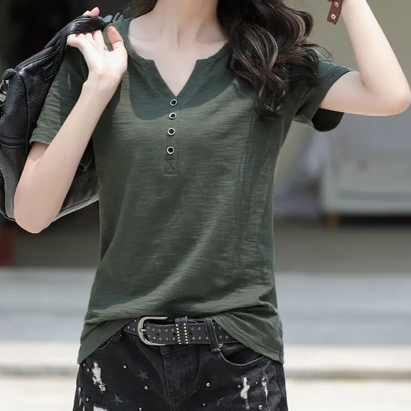 Bamboo Cotton V Neck T-Shirt Large Women 2025 - Image 7
