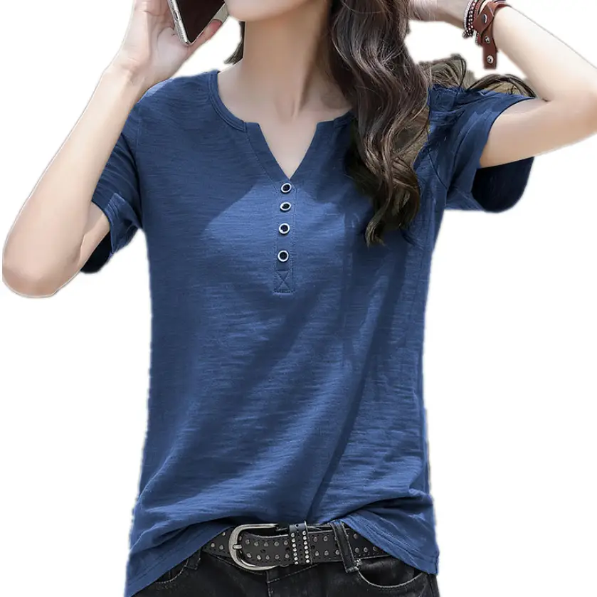 Bamboo Cotton V Neck T-Shirt Large Women 2025 - Image 8