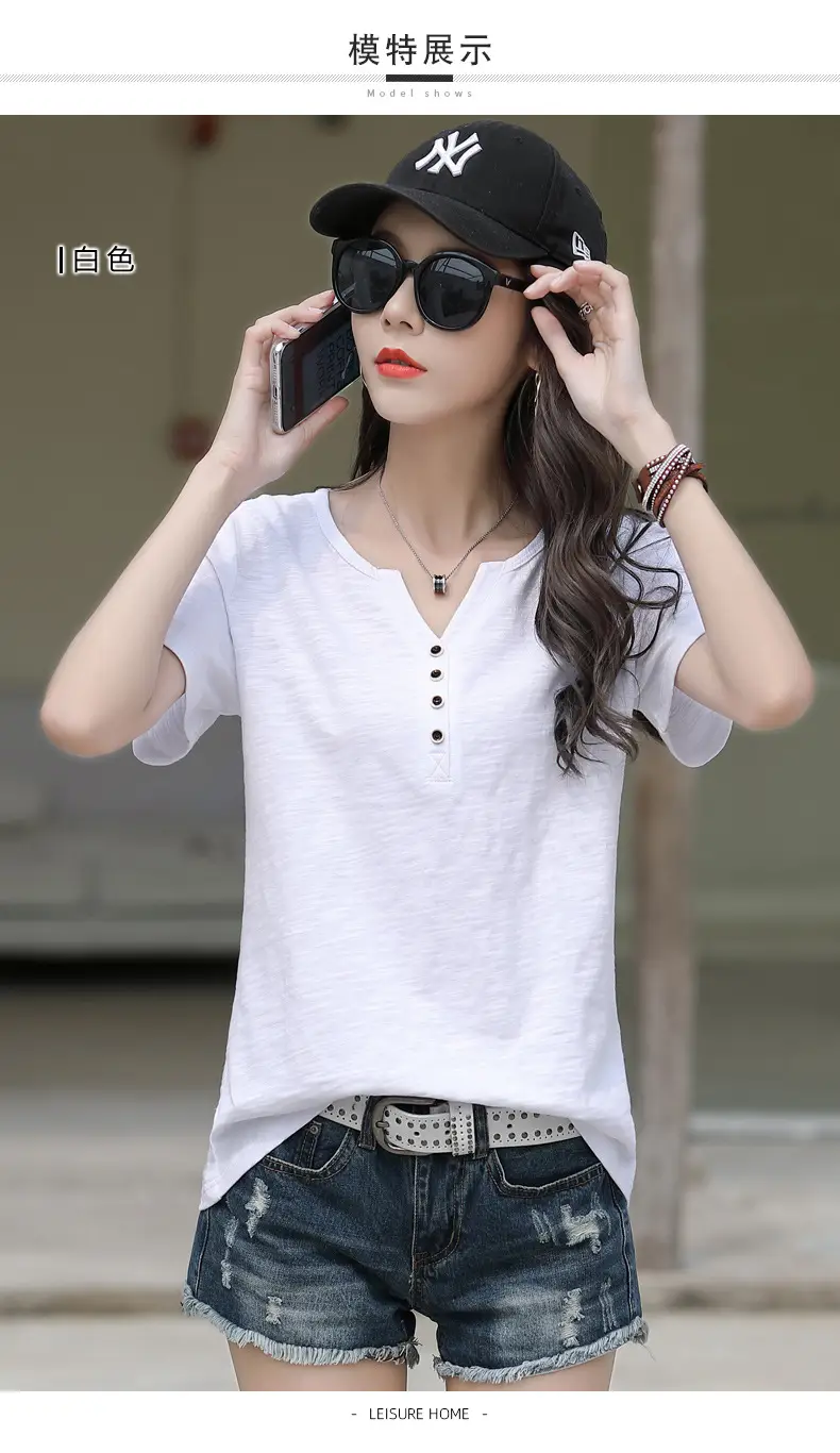 Bamboo Cotton V Neck T-Shirt Large Women 2025 — feature 12