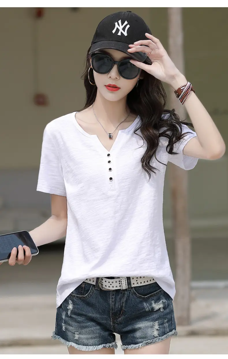 Bamboo Cotton V Neck T-Shirt Large Women 2025 — feature 14