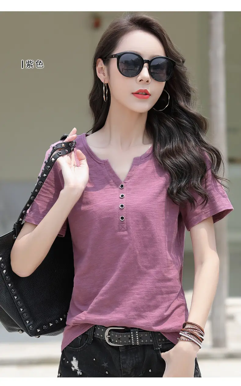 Bamboo Cotton V Neck T-Shirt Large Women 2025 — feature 15