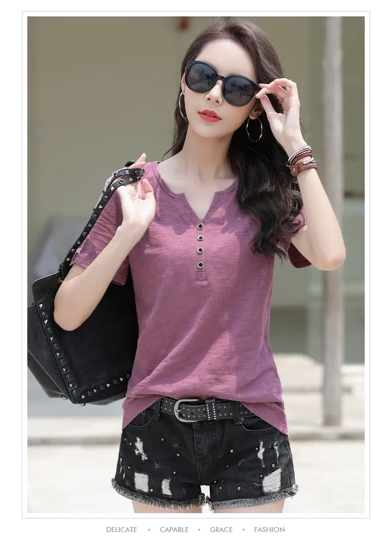 Bamboo Cotton V Neck T-Shirt Large Women 2025 — feature 16