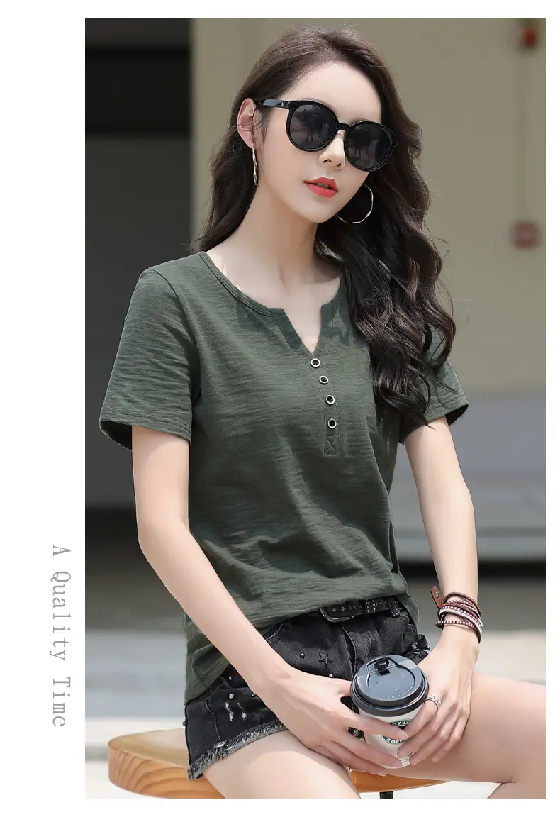 Bamboo Cotton V Neck T-Shirt Large Women 2025 — feature 17